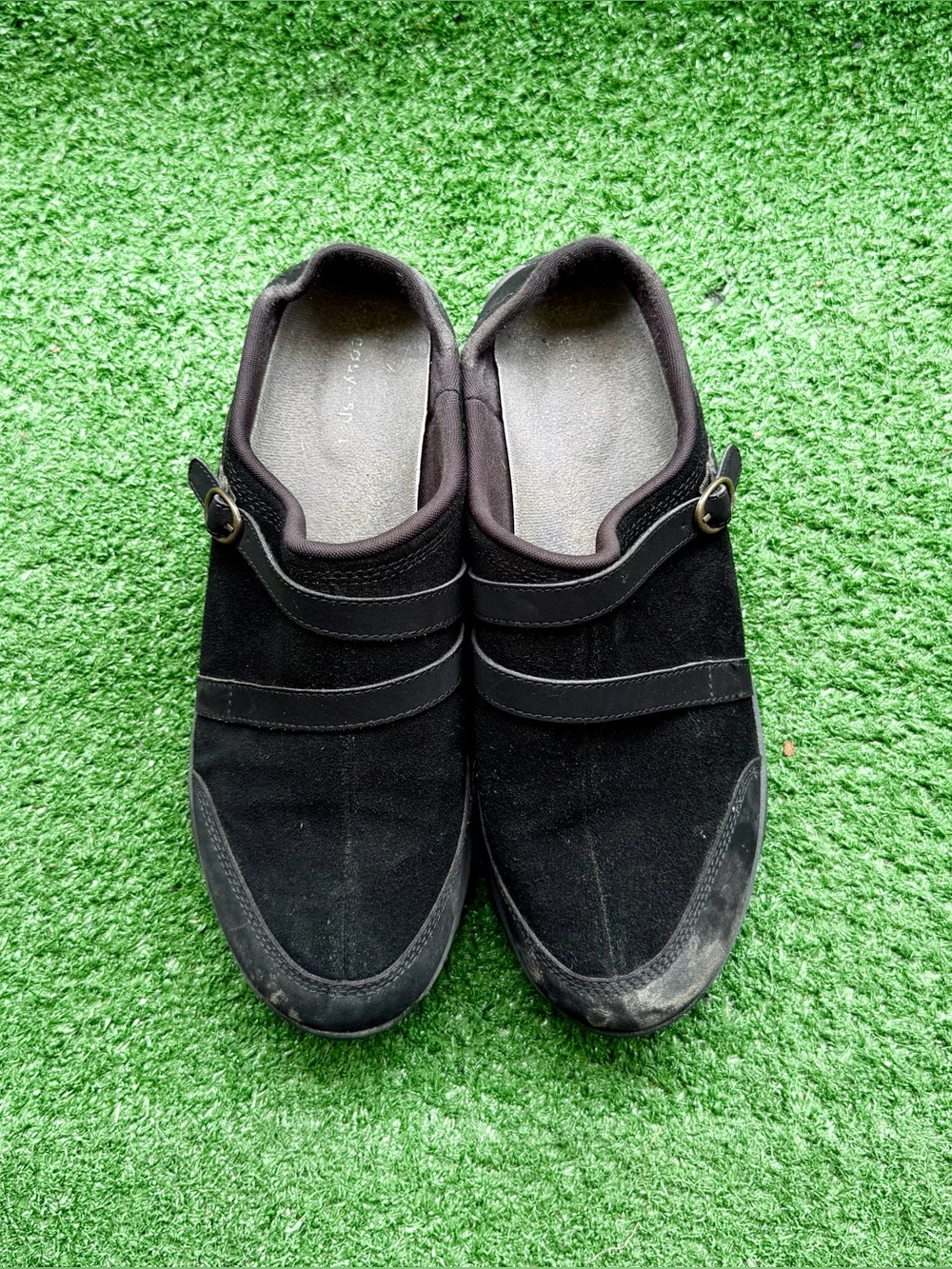 Easy Spirit Black Suede Strap Slip-On Walking Mule Sneakers Women's US 10M Clogs